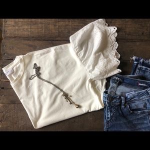 CJLA White Shirt with Lace sleeves-NWOT